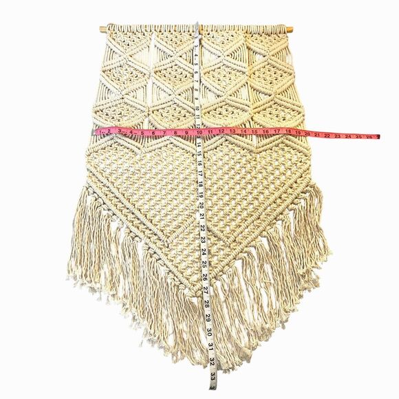 Boho Macramé Wall Hanging 33X20 | Woven Art Tapestry | Neutral Fringe Decor - Picture 6 of 6